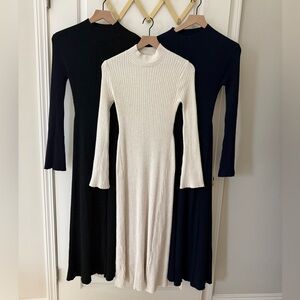 A New Day Long Sleeve Ribbed Dress Bundle - Black, Cream, Navy Size Small